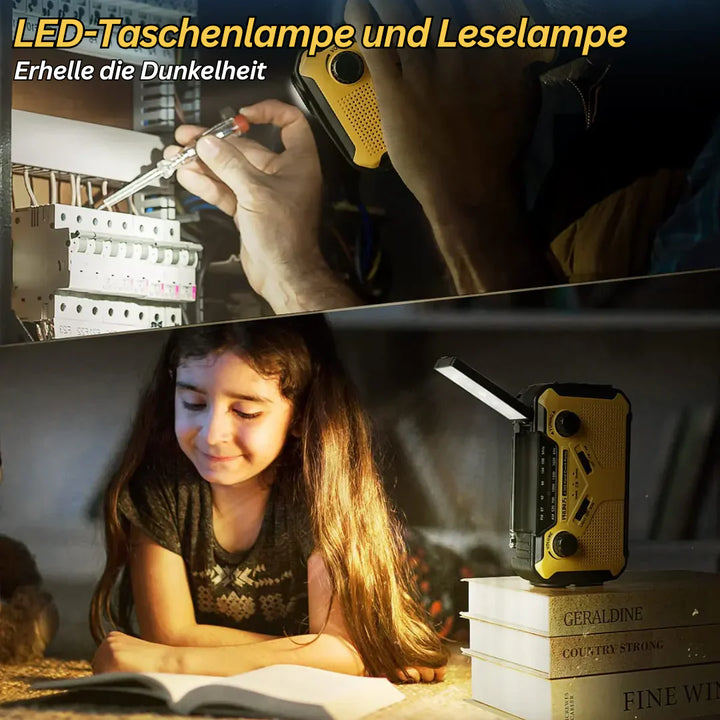 Lisslune | Emergency Radio with Crank & Solar – Portable Dynamo Radio with Power Bank & LED Flashlight
