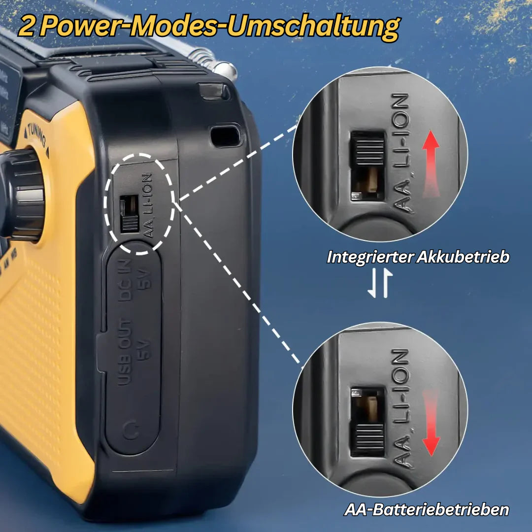 Lisslune | Emergency Radio with Crank & Solar – Portable Dynamo Radio with Power Bank & LED Flashlight