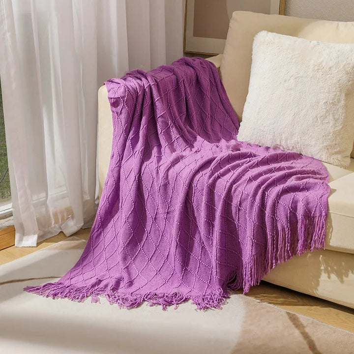Lisslune | purple diamond knit blanket