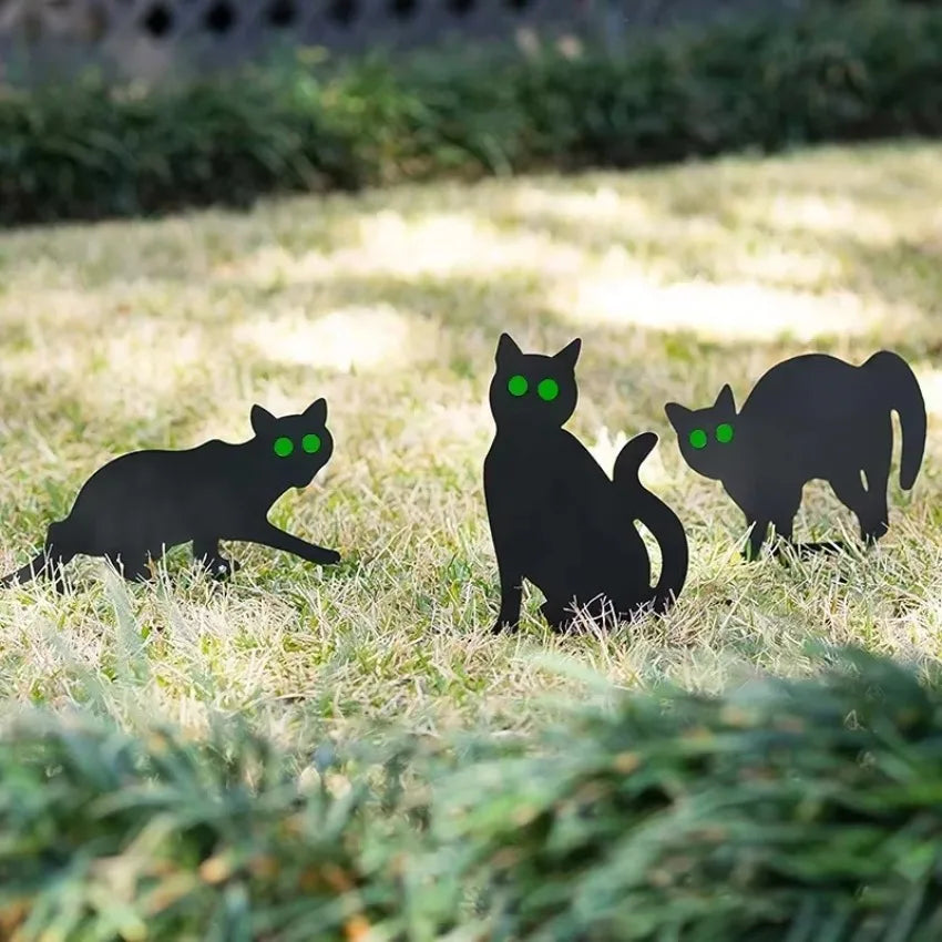 Rynx | 3 Pieces Simulation Black Cat Decoration Sign Halloween Theme Card Outdoor Garden Yard Decor Props Miniatures