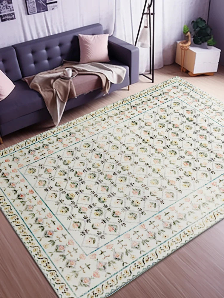 Rynx | Turkish Style Living Room Rugs Comfortable Bedroom Rugs Non-Slip Stain Resistant Carpet Soft Thickened Carpet Floral Tapis IG