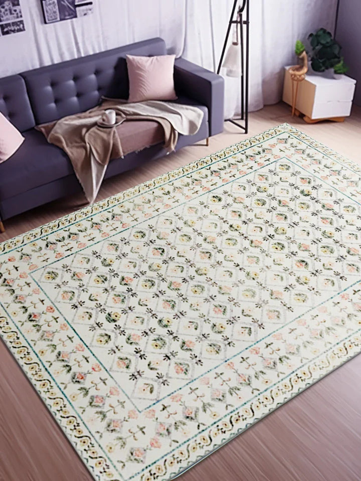 Rynx | Turkish Style Living Room Rugs Comfortable Bedroom Rugs Non-Slip Stain Resistant Carpet Soft Thickened Carpet Floral Tapis IG