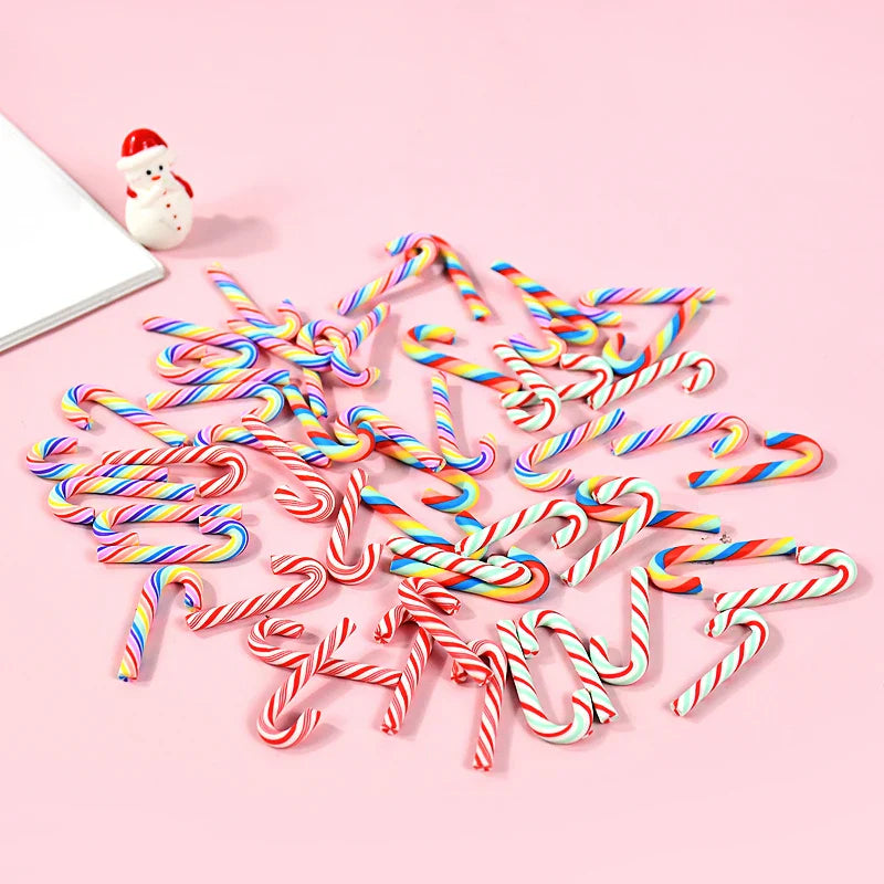 Rynx 10/30/50pcs Mini Candy Canes Christmas Decoration Red White Resin Sweet DIY Craft Xmas Pendant Navidad Home Decoration 2025 New Year