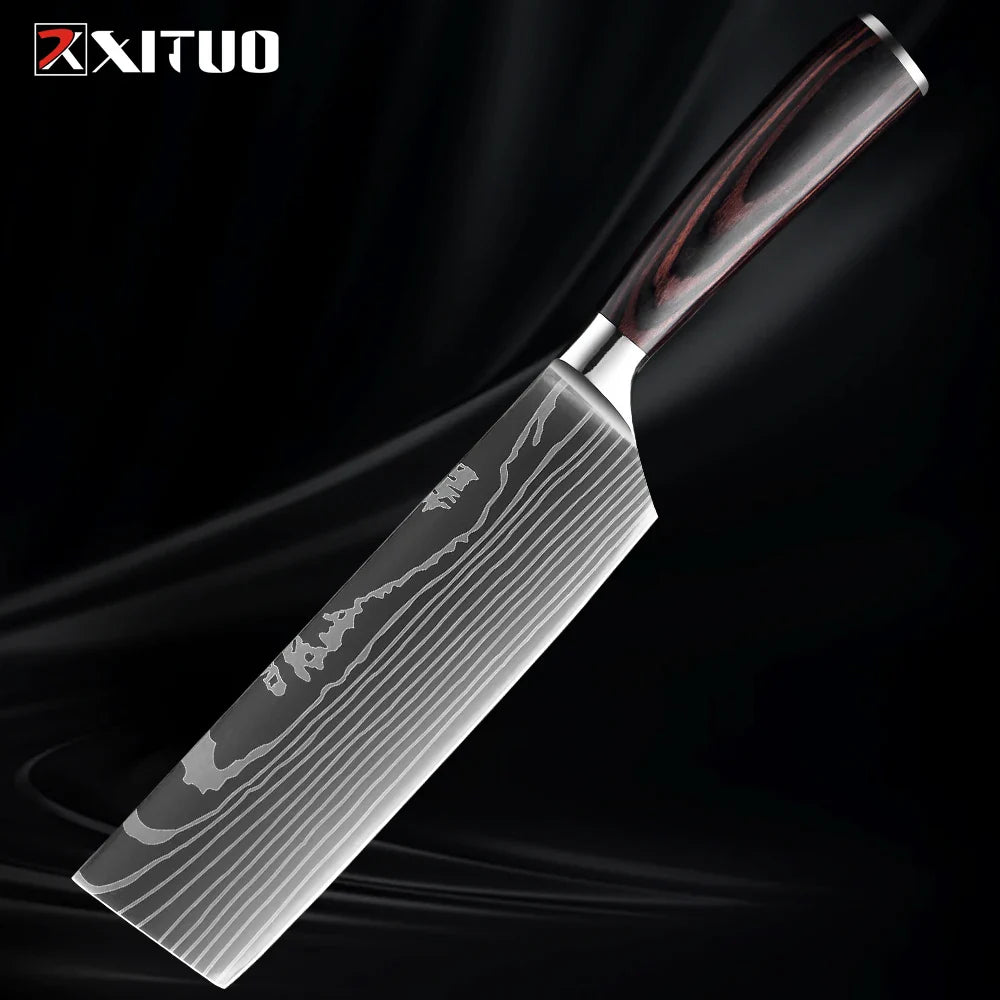 Skorter | XITUO Kitchen Knife Set - 1-9PCS 7Cr17Mov Stainless Steel Chef, Santoku & Fruit Knives with Ergonomic Pakkawood Handle