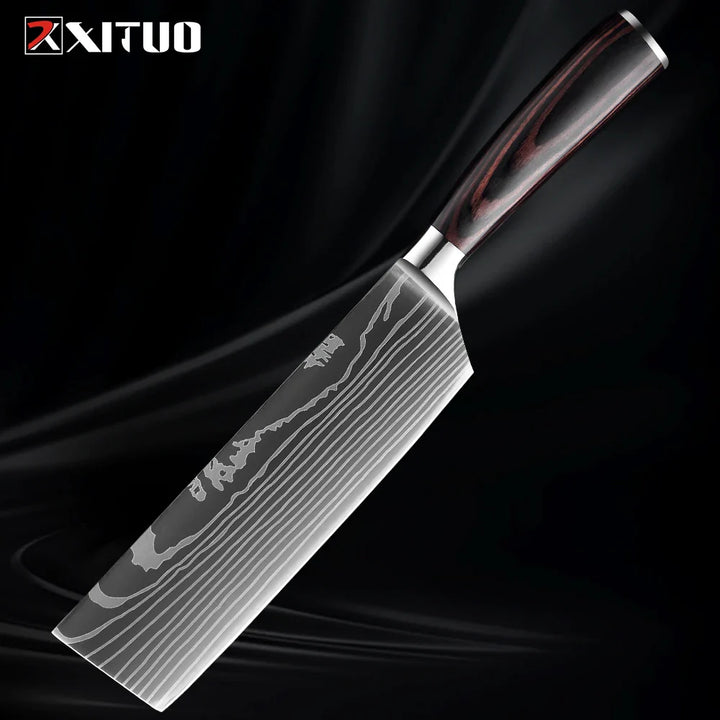 Skorter | XITUO Kitchen Knife Set - 1-9PCS 7Cr17Mov Stainless Steel Chef, Santoku & Fruit Knives with Ergonomic Pakkawood Handle