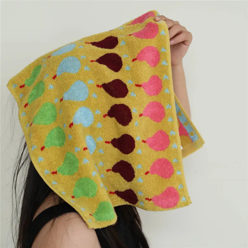 Rynx | Cute Fruit Pear Pattern Cotton Soft Face Towel for Kids Absorbent Bath Towel Comfortable Cotton Household Towel Beach Towels