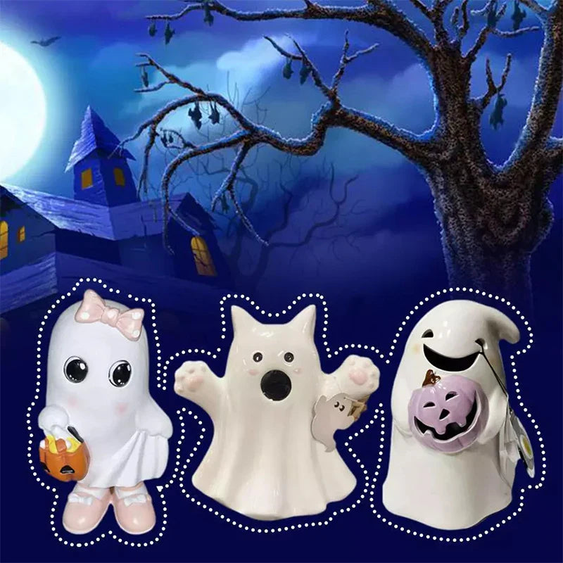 Rynx | Halloween Ghost Ornament Creative Pumpkin Bat Cat Bow Style Resin Ornament Home Living Room Bedroom Office Desk Decoration