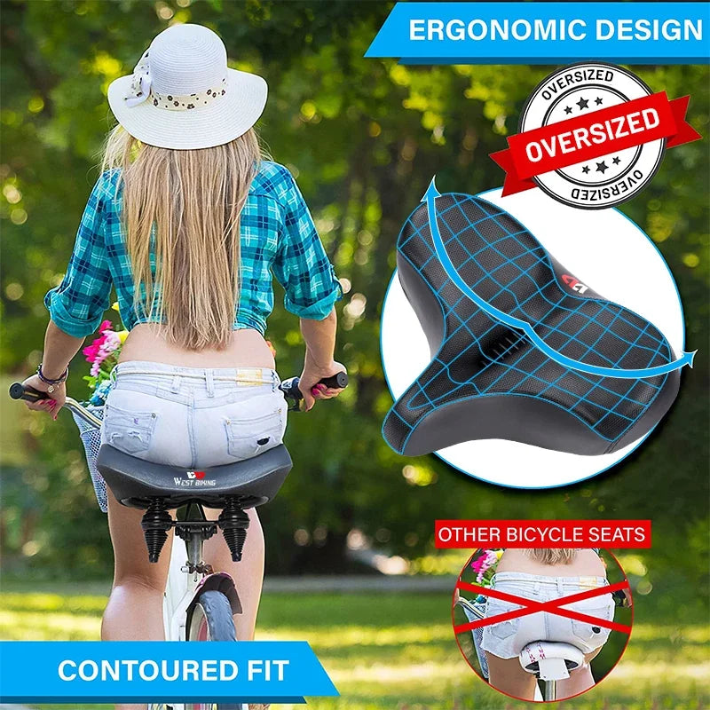 Lisslune | Wide Ergonomic Bike Saddle – Comfortable Saddle with Shock Absorption for City and Mountain Bikes
