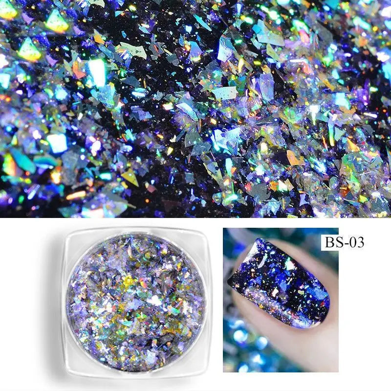 Rynx | 1 Glass Chameleon Nail Flakes Irregular Aluminum Foil UV Gel Polish Nail Sequins Paillettes Manicure Art Decoration Glitter Powder