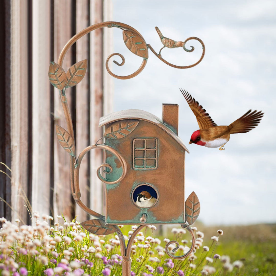 Lisslune | Metal art birdhouse garden stake - Talart