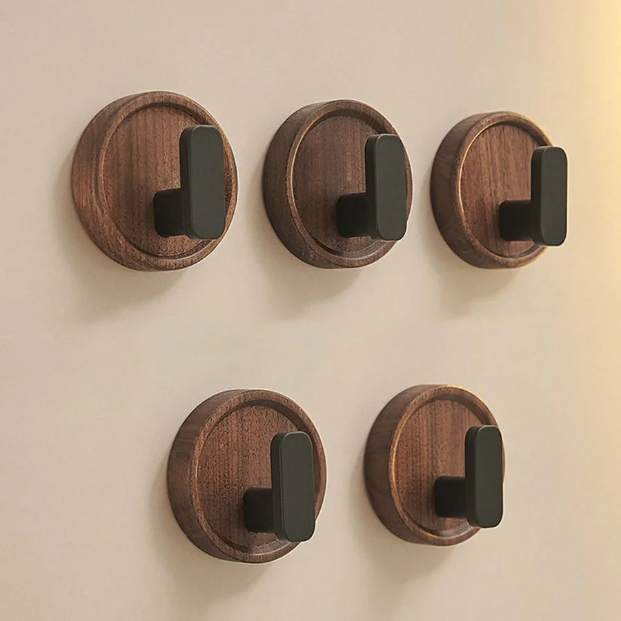 Rynx Self-adhesive Solid Wood Hook Walnut Key Decorative Towel Holder Hook Door Hanger Wall Coat Rack Kitchen Bathroom Organizer