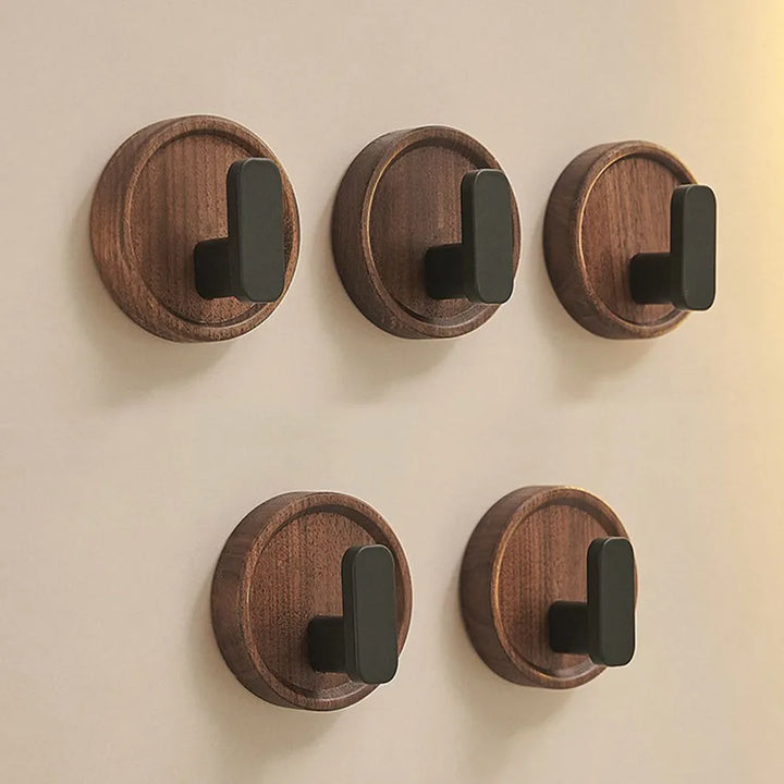 Rynx Self-adhesive Solid Wood Hook Walnut Key Decorative Towel Holder Hook Door Hanger Wall Coat Rack Kitchen Bathroom Organizer