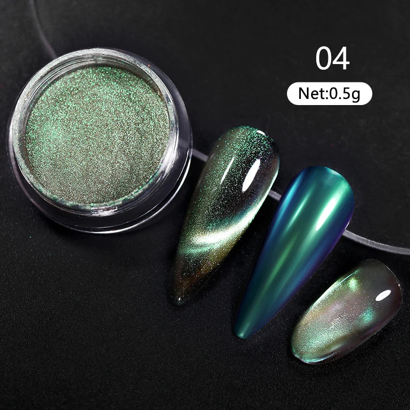 Rynx | Aurora Pearl White Nails Glitter Dust Chrome Gradient Rubbing on Powder Mirror Reflective Magnetic Pigment Nail Art Decorations