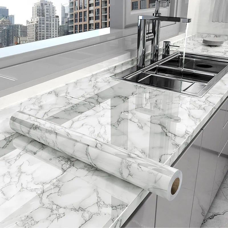 Lisslune | Marble Kitchen Oil-Proof Film - Self-Adhesive Waterproof Wallpaper for Stove, Countertop, Cabinet, Tile Renovation