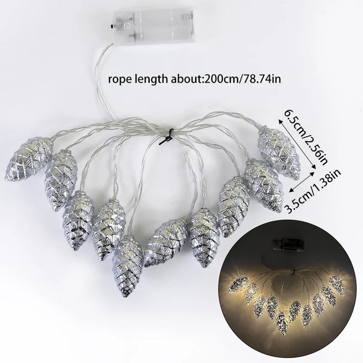 Rynx 1.6M 10LED Pine Cone String Lights Christmas Tree Hanging Ornaments Merry Christmas Fairy Lights Home Decor 2025 New Year