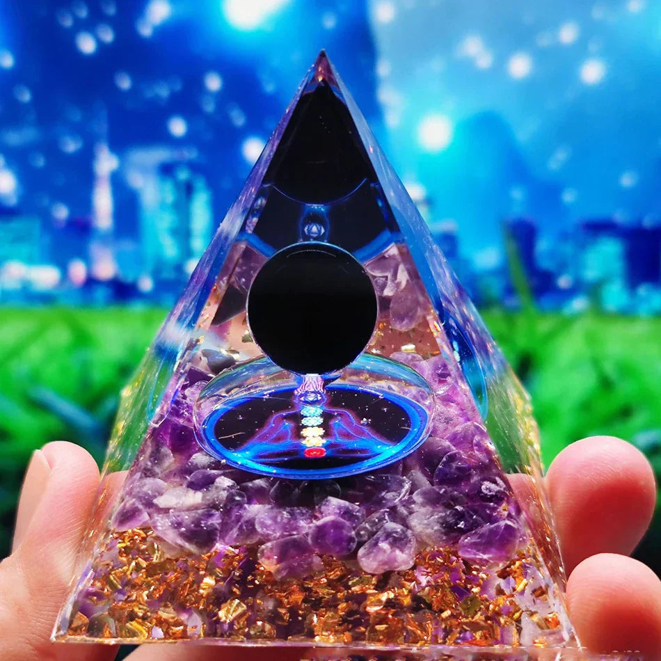 Lisslune | Orgonite Pyramid with Amethyst Pendulum – Energy, Protection and Decoration