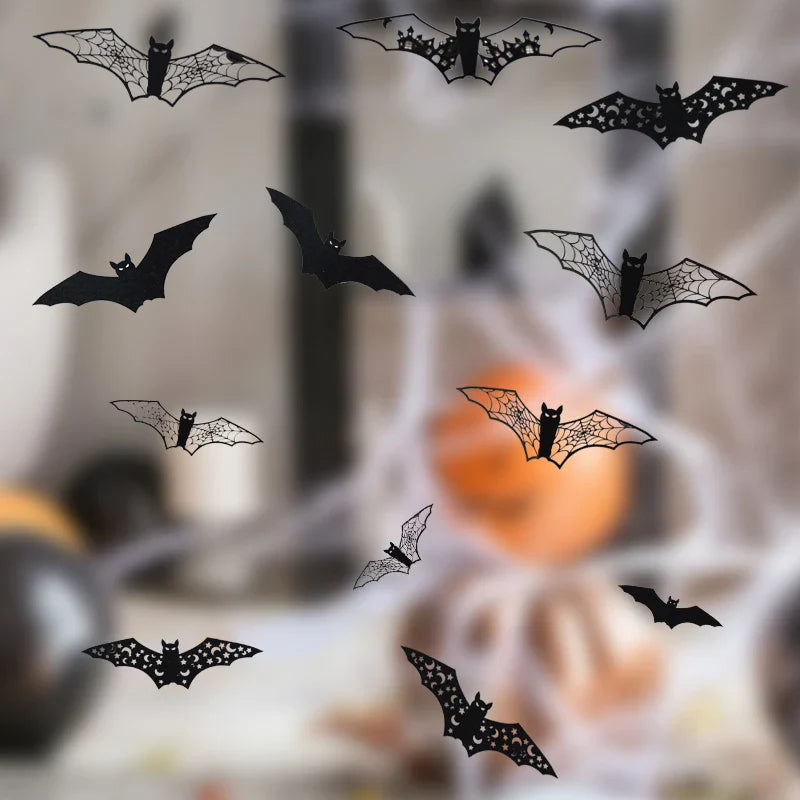 Rynx | Mini Halloween 3D Hollow Bat Wall Stickers Black Bat Sticker Room Decoration Party DIY Stickers Halloween Horror Bats Removable