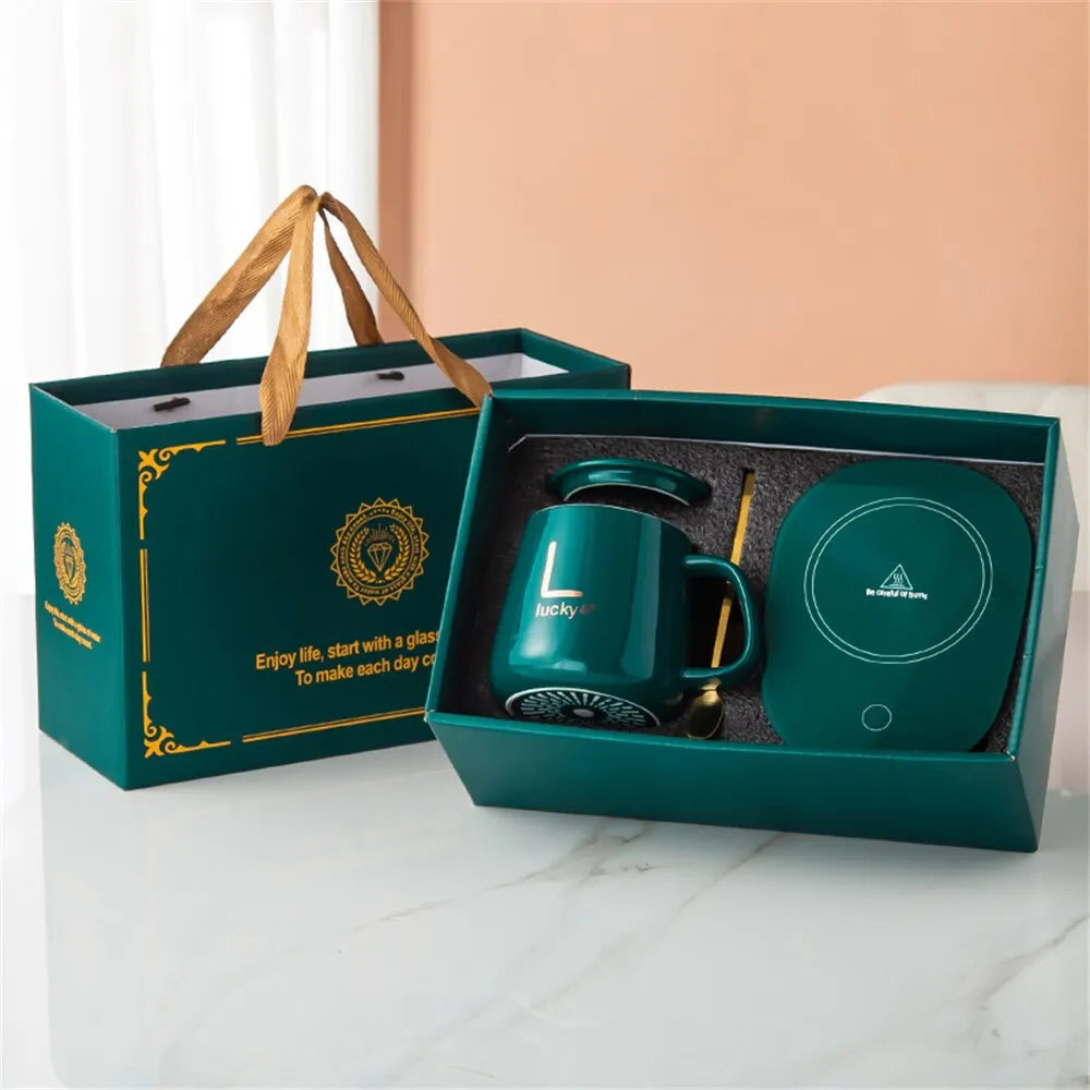 Lisslune | Smart Ceramic Mug Heater Cup Coaster Warmer Thermostat Coffee Heating Electric Mug Set Milk Tea Heating Water Home Office Gift