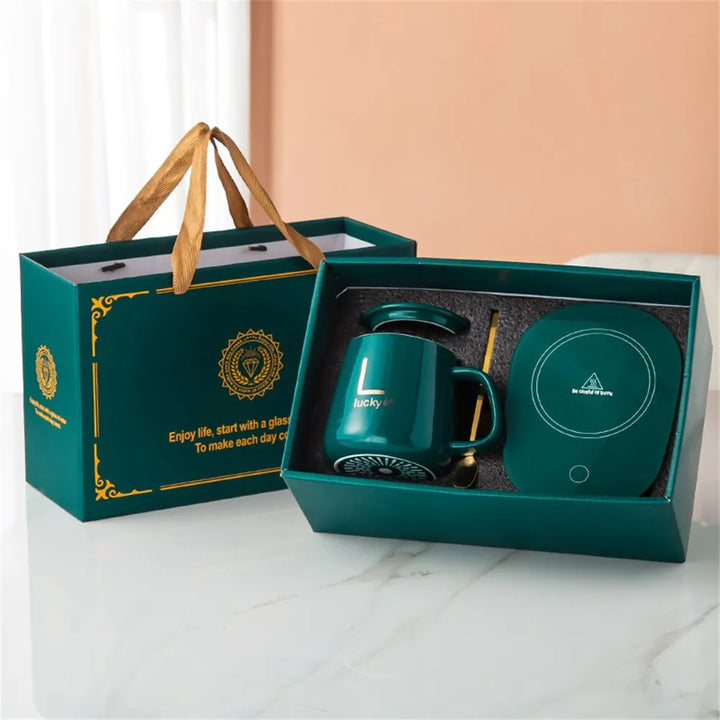 Lisslune | Smart Ceramic Mug Heater Cup Coaster Warmer Thermostat Coffee Heating Electric Mug Set Milk Tea Heating Water Home Office Gift