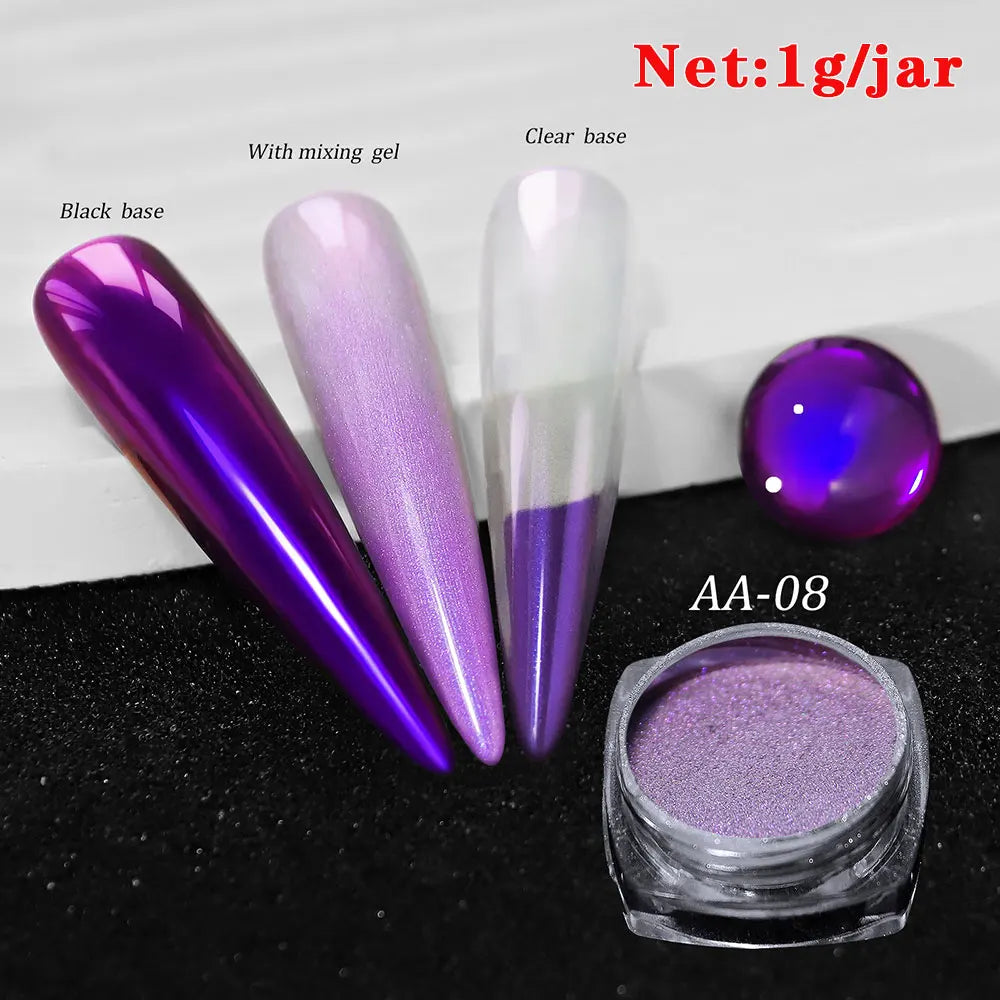 Rynx | 1jar Chrome Chameleon Aurora Nail Powder Metallic Effect Nail Glitter Pigment Mirror Nail Rubbing Dust Gel Nail Polish Accessories