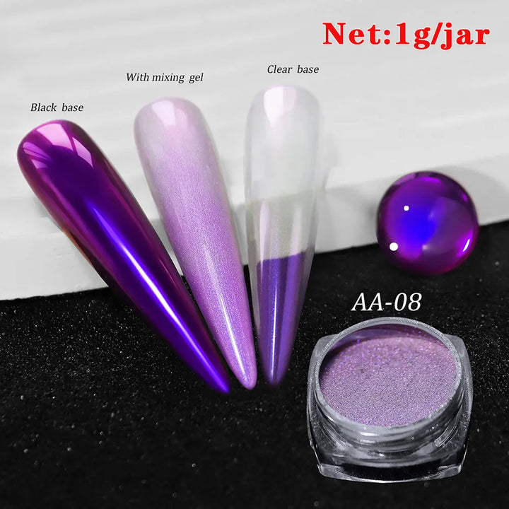 Rynx | 1jar Chrome Chameleon Aurora Nail Powder Metallic Effect Nail Glitter Pigment Mirror Nail Rubbing Dust Gel Nail Polish Accessories