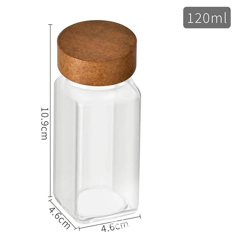 Lisslune | Elegant 40oz moisture-proof square glass spice container with acacia wood lid