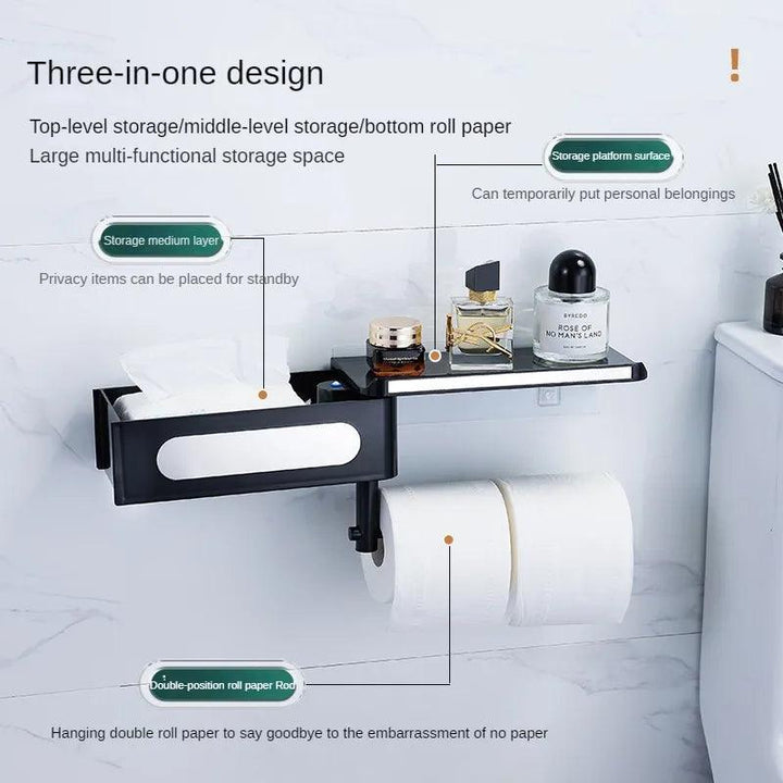 Lisslune | Wall-Mounted Rotating Tissue Paper Holder with Built-In Storage Organizer