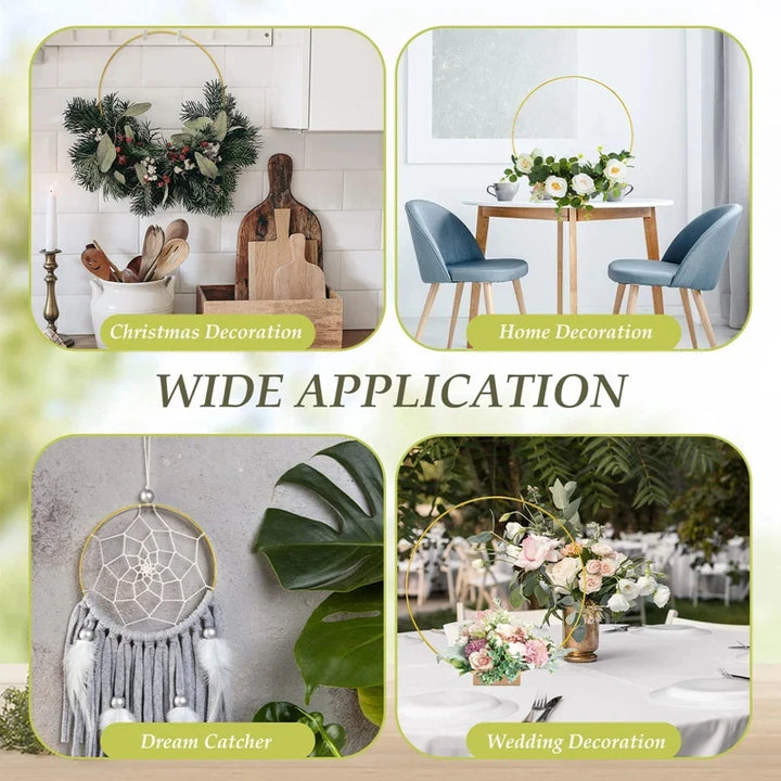 Rynx Gold Metal Flower Ring Hoop with Wood Base for Wedding Party Table Centerpiece Decoration Artificial Flower Garland DIY Wreath