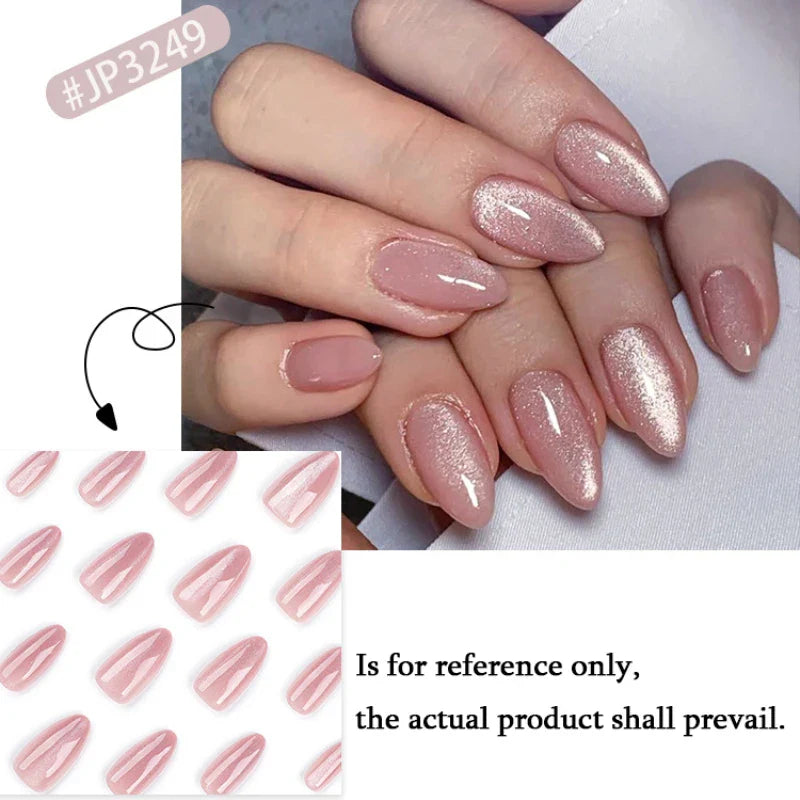 Rynx | Nude Pink Cat Eye Red French Nail Art Portable Fashion False Nails Removable Ready False Nails Press on Nails with Glue