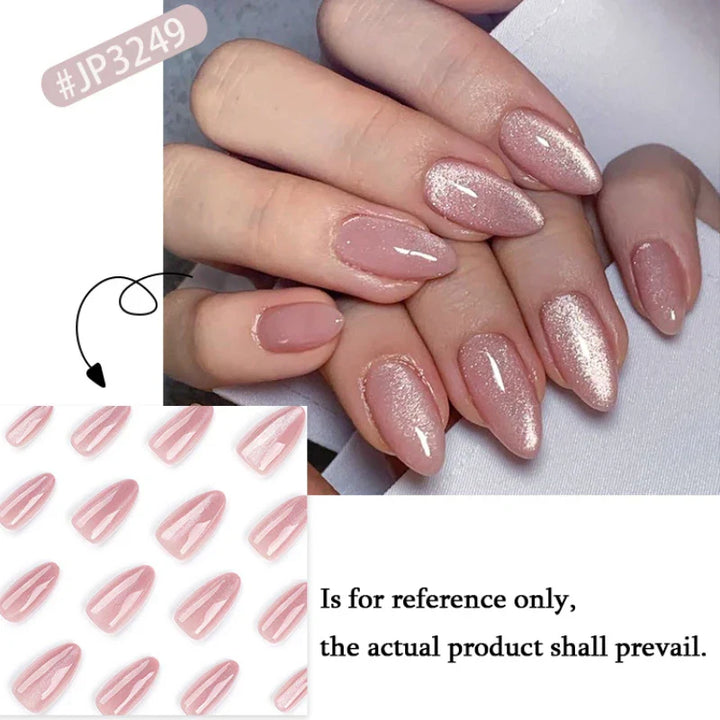 Rynx | Nude Pink Cat Eye Red French Nail Art Portable Fashion False Nails Removable Ready False Nails Press on Nails with Glue