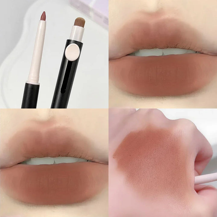 Rynx | Waterproof Lipstick with Brush Dual-Head Matte Lipstick Outline 3D Lip Shape Long-Lasting Non-Stick Cup Nude Lip Makeup