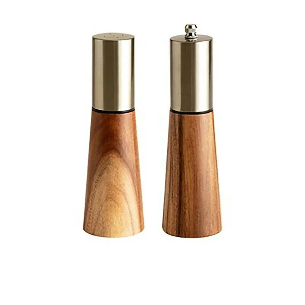 Lisslune | Elegant Acacia Wood and Stainless Steel Spice Mill Duo - Custom Grinding for Culinary Excellence