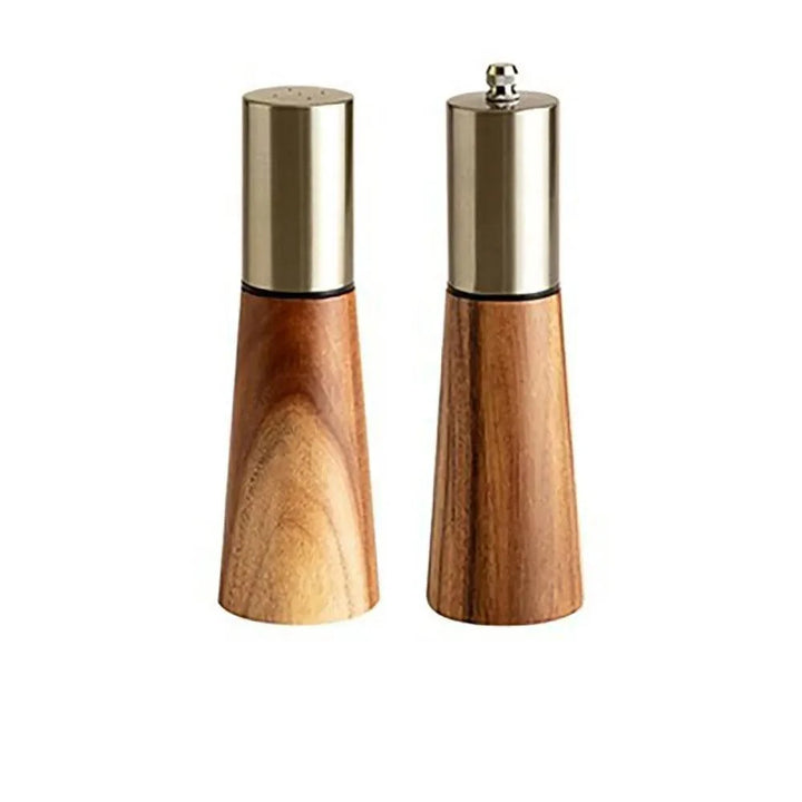 Lisslune | Elegant Acacia Wood and Stainless Steel Spice Mill Duo - Custom Grinding for Culinary Excellence