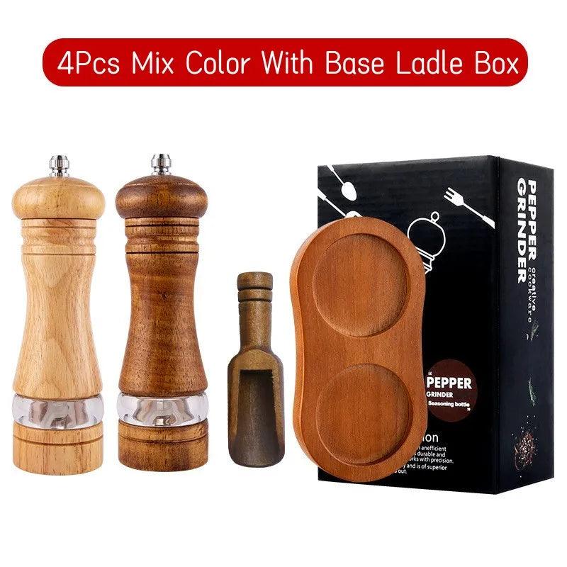 Lisslune | Vintage Handcrafted Wooden Spice Mill Set - 6-Inch Gourmet Salt and Pepper Mills