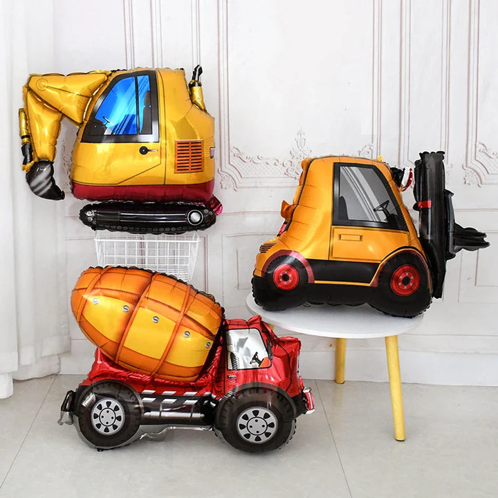 Rynx 1Set Construction Vehicle Foil Balloons Boys Construction Theme Birthday Party Favor Decoration Excavator Truck Globos Accessories