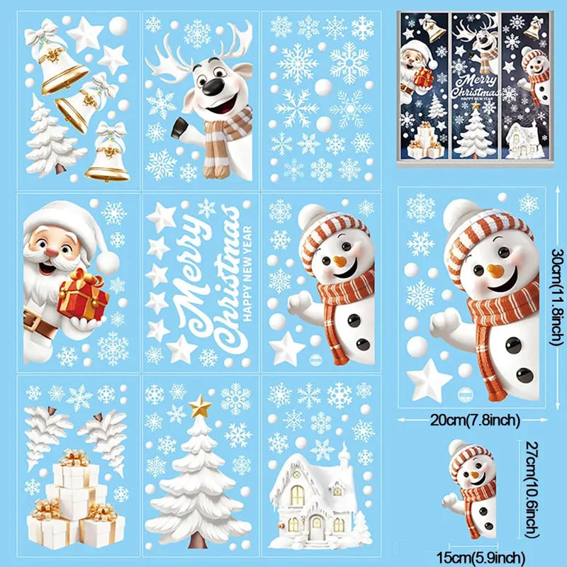 Rynx 9-piece set Christmas window stickers Santa Christmas tree snowflake glass decal 2025 New Year home decoration Navidad 2024 gifts