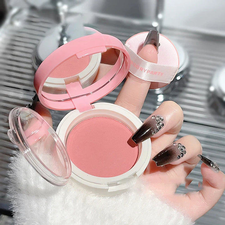 Rynx | Air Cushion Rouge Mud Matte Velvet Mist Gentle Cheek Tint Peach Pink Rouge with Puff Blush Korean Alternatives Makeup Women's Cosmetics