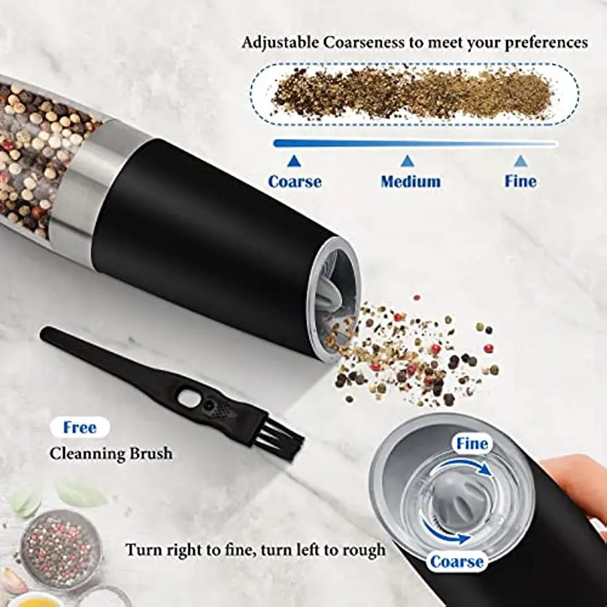 Lisslune | Effortless Electric Salt and Pepper Grinder - Automatic Gravity Spice Mill and Cumin Grinder, Essential Kitchen Gadgets for Cooking and Seasoning