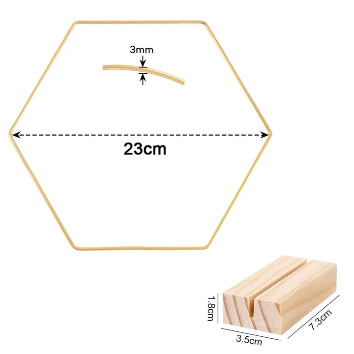 Rynx Gold Metal Flower Ring Hoop with Wood Base for Wedding Party Table Centerpiece Decoration Artificial Flower Garland DIY Wreath
