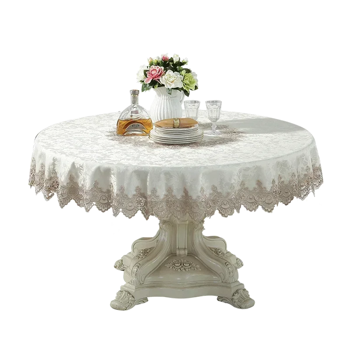 Rynx European Style Round Tablecloth, Elegant Lace Tablecloth, Dining Table Cloth, Kitchen Table Cover, Decorative Towel
