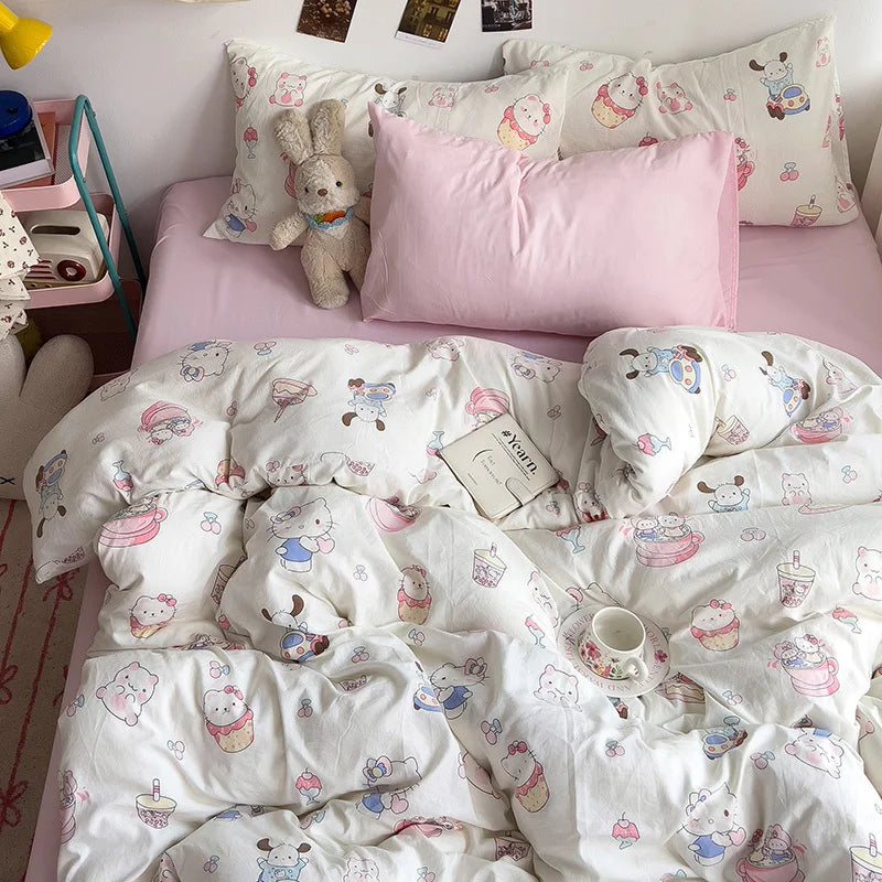 Rynx | Bedding Bedding Set A-Class Washed Cotton Four-Piece Bed Sheet Set Comfort Sets Solid Color Pair Duvet Cover Home Textiles