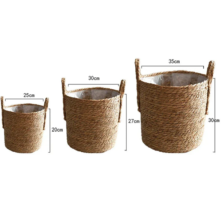 Lisslune | Nordic Extra Large Straw Flower Pot Seaweed Storage Basket Potted Green Plant Flower Basket Hand Woven Floor Indoor Flower Pot