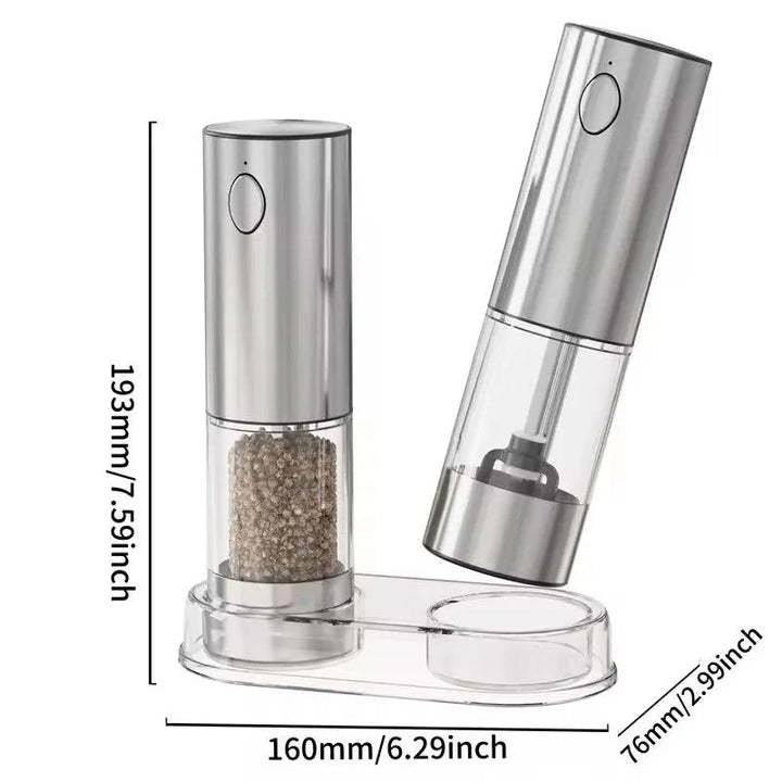 Lisslune | Automatic rechargeable salt and pepper mill duo with adjustable grind settings and integrated LED light