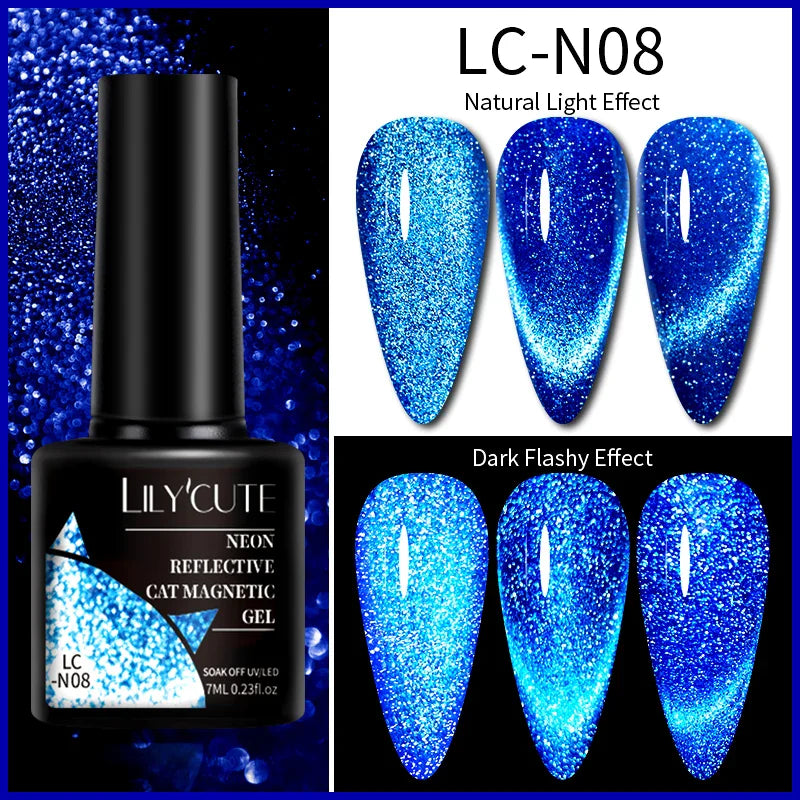 Rynx |7ML Snowlight Cat Magnetic Gel Nail Polish Grow-In-Dark Reflection Glitter Laser Semi-Permanent Soak Off UV Gel Nail Polish