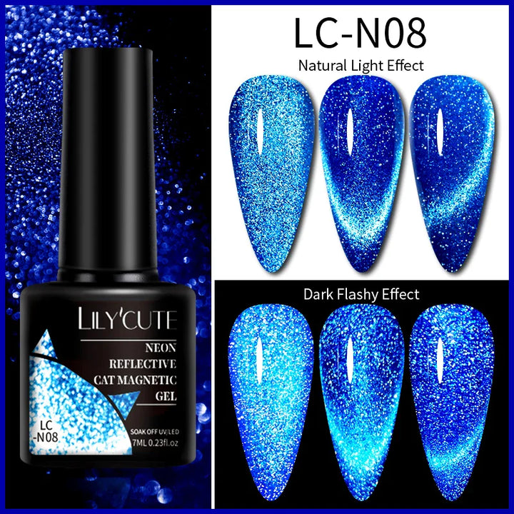 Rynx |7ML Snowlight Cat Magnetic Gel Nail Polish Grow-In-Dark Reflection Glitter Laser Semi-Permanent Soak Off UV Gel Nail Polish