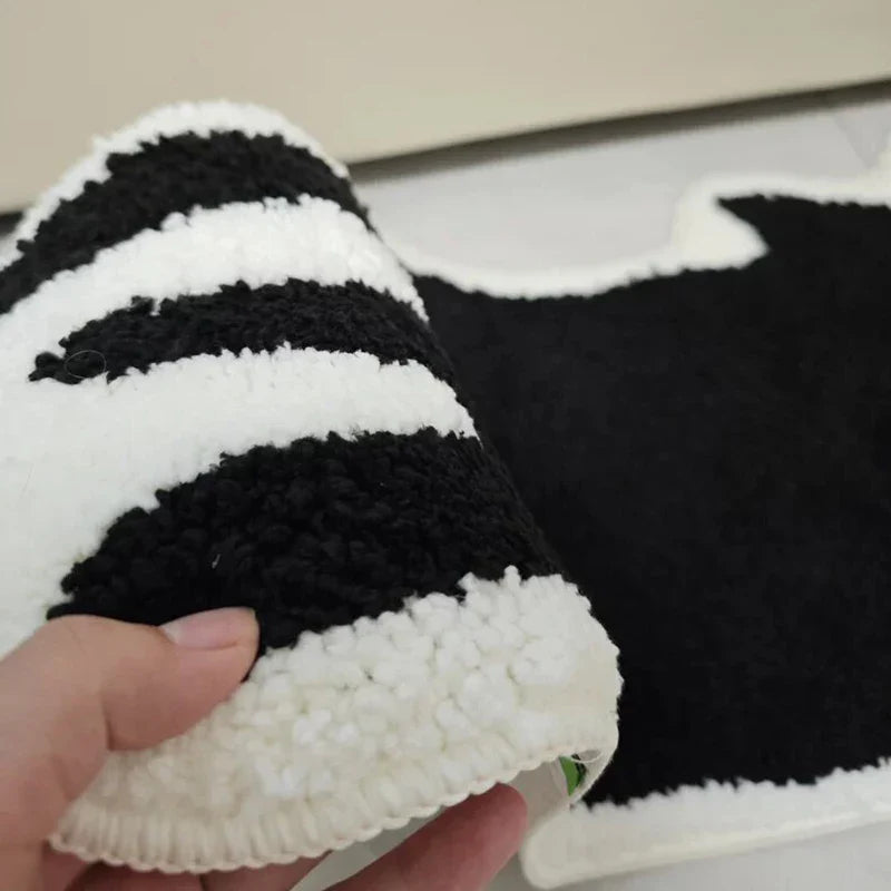 Rynx | Long Tufting Black Cat Bedroom Carpet Bathroom Mat Soft Cartoon Animal Pad Living Room Rug Non-Slip Hallway Home Kids Room Decor