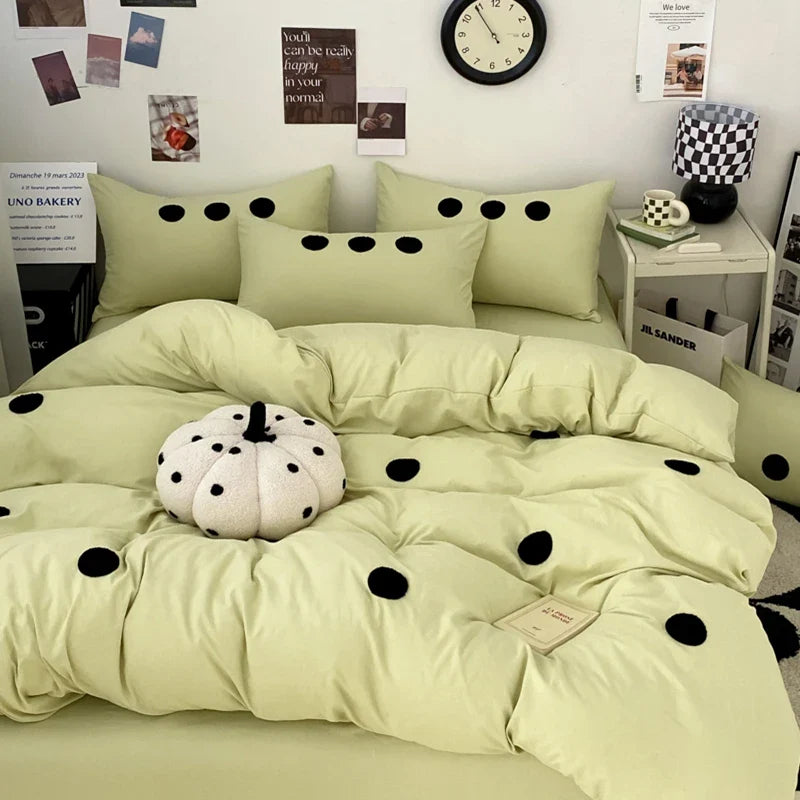 Rynx | Simple Style Bedding Set Towel Embroidered Duvet Cover Set Breathable Bedding Queen Size Bed Sheet Set Home Bedding 이불세트