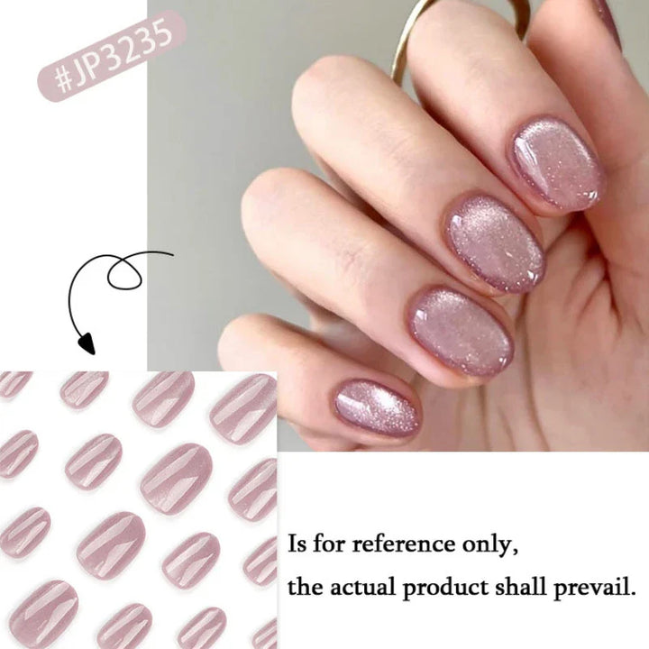 Rynx | Nude Pink Cat Eye Red French Nail Art Portable Fashion False Nails Removable Ready False Nails Press on Nails with Glue
