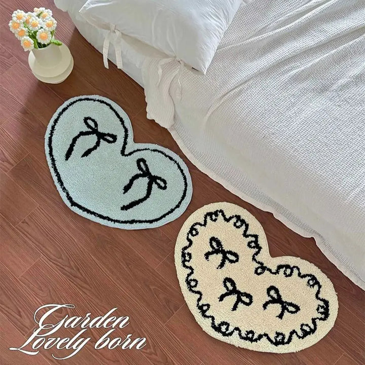Rynx | Heart-Shaped Bow Pattern Tufted Rug Bathroom Soft Plush Anti-Skid Doormat Fluffy Thick Tufted Room Entry Mat