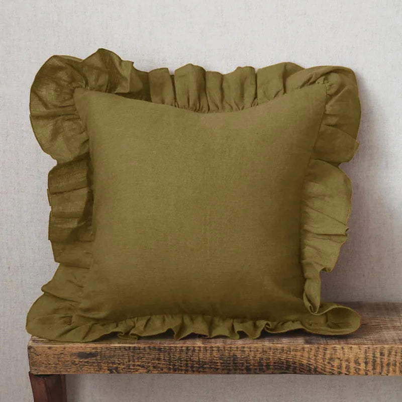 Rynx | 100% Linen Ruffle Cushion Covers, Soft and Comfortable Pillow Covers, Home Decor Sofa Cushions, Living Room Couch Ornament